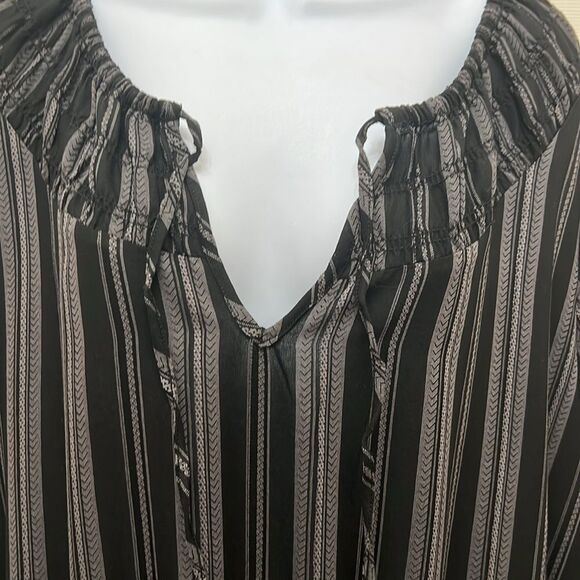 Terra & Sky Black Ruffled Tiered Dress Tie VNeck Long Bishop Sleeve Maxi Plus 3X - Picture 10 of 14